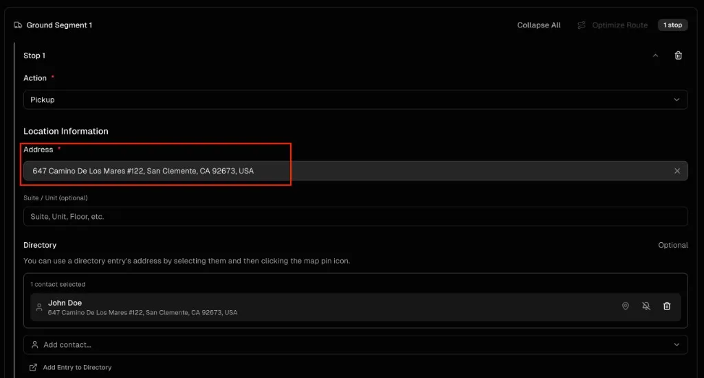 Stop form with address field filled from search or directory